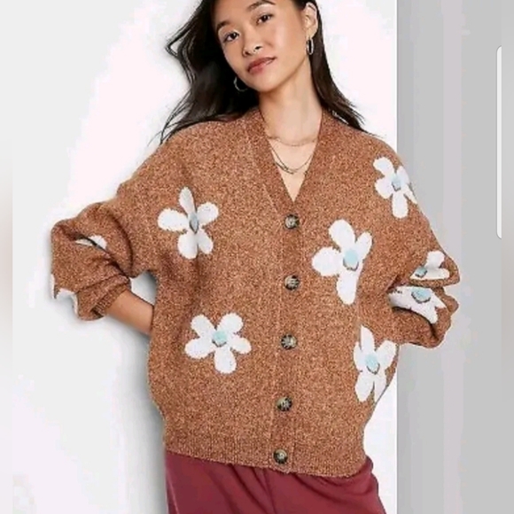 Womens Ascot + Hart Daisy Graphics Cardigan Brown XXS - Picture 1 of 5